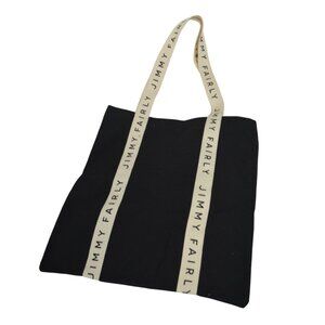 Jimmy Fairly Tote Bag Black Canvas White Logo Straps Reusable Shopping Handbag